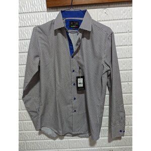 Azaro Uomo Men's Blue & Black Printed Long-Sleeve Button-Down Shirt Size M NWT